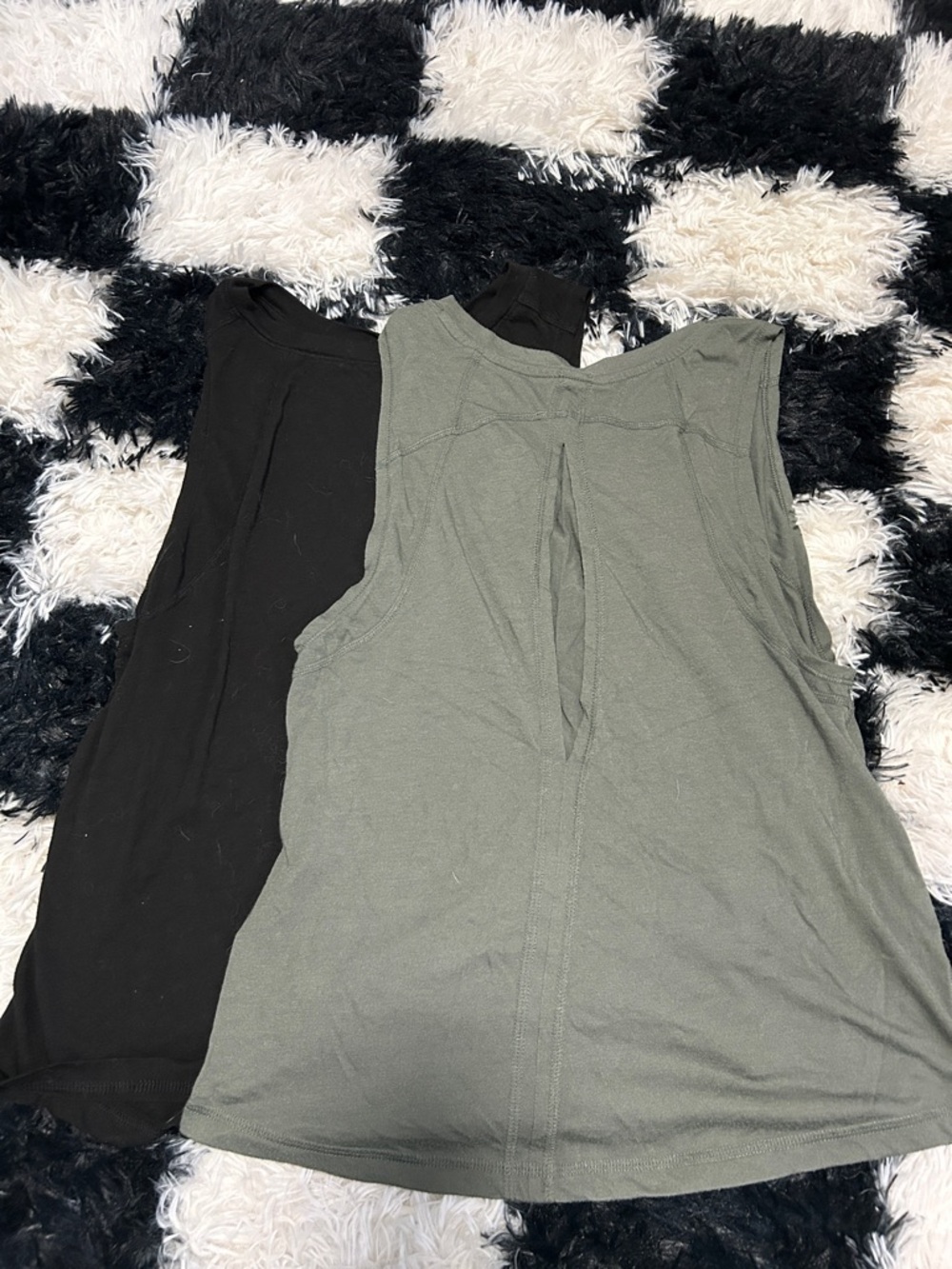 Athletic Works Olive Green & Black Muscle Tank Tops